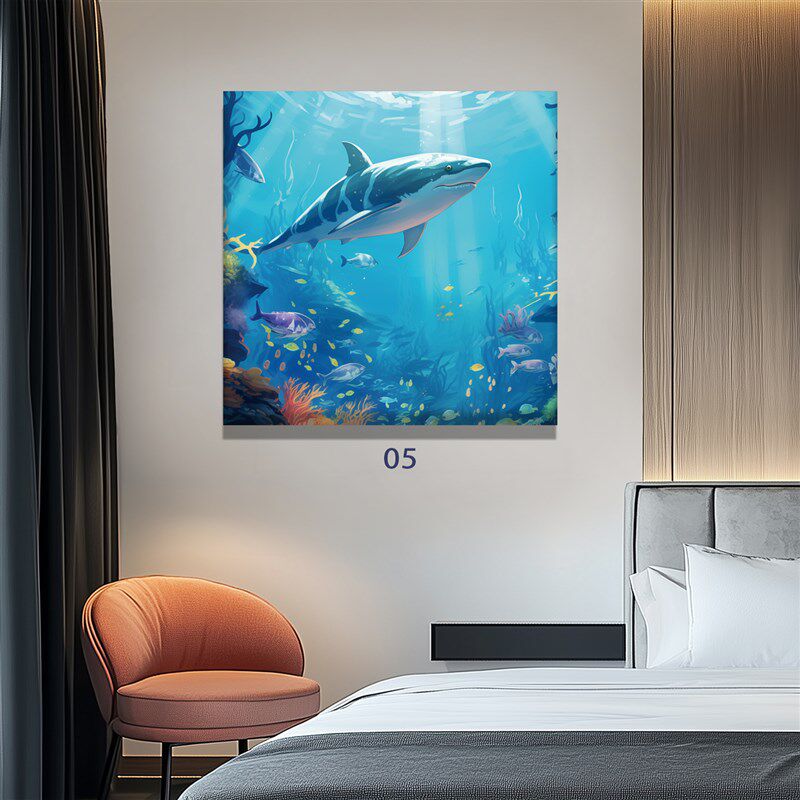 海洋动物装饰画酒店民宿卧室床头海鱼背景画海豚海星挂画无框画