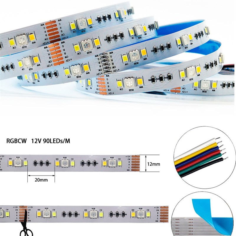 智能RGBCW LED灯带五合一RGBCCT七彩白暖色温10mmmm自粘灯条
