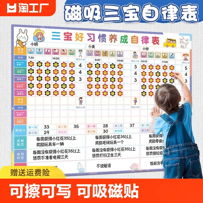 儿童成长自律表二宝三宝学生好习惯养成生活学习计划表家庭亲子计