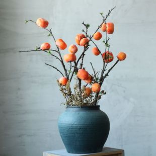 【山树花】仿真柿子果树枝如意仿真花家居软装饰摆件插花桌面地面