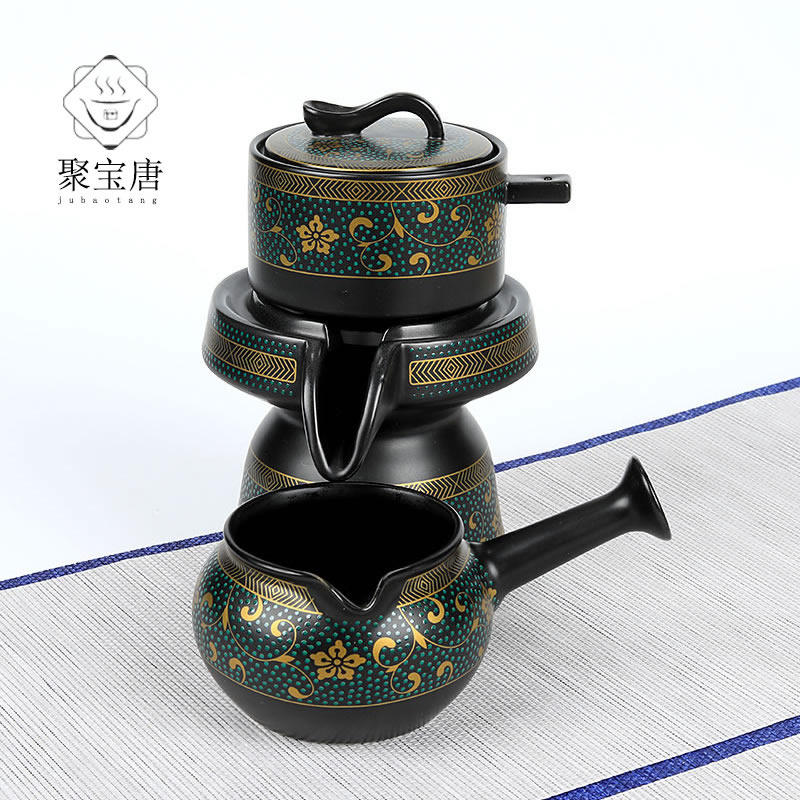 聚宝唐石磨茶具懒人泡茶壶自动过滤家用复古陶瓷功夫茶杯盖冲茶器