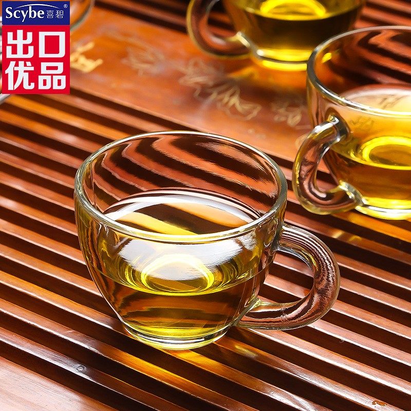 scybe喜碧玻璃茶杯小杯子套装带把耐热功夫小茶杯玻璃茶具12只装