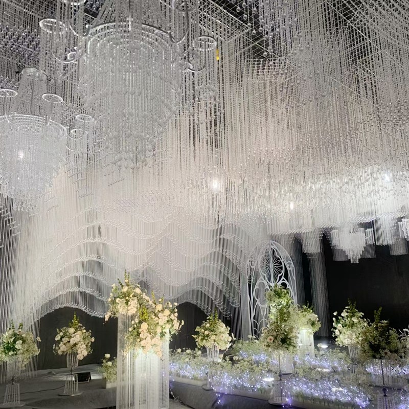 浪漫新款拱门西式婚礼水晶珠帘舞台空中悬吊式天花板婚庆道具压克