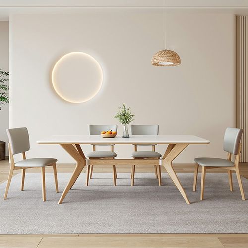 餐桌实木岩板餐桌椅组合现代简约家用长方形小户型桌子原木饭桌