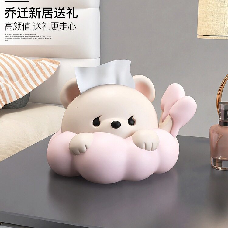 奶油风创意熊纸巾盒摆件