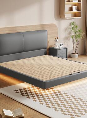 悬浮床简现代简C01-B06主卧猫抓皮全实木人床意式极约薄床头齐边