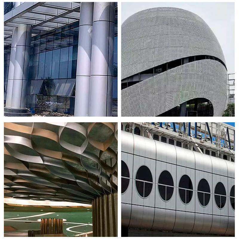 双曲铝单厂家门头天花幕墙长廊雨棚工程造空型木纹单镂双曲板CPA