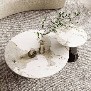 大岩板茶形几高矮853组合客几厅家用小茶桌边不锈钢异桌腿创意茶