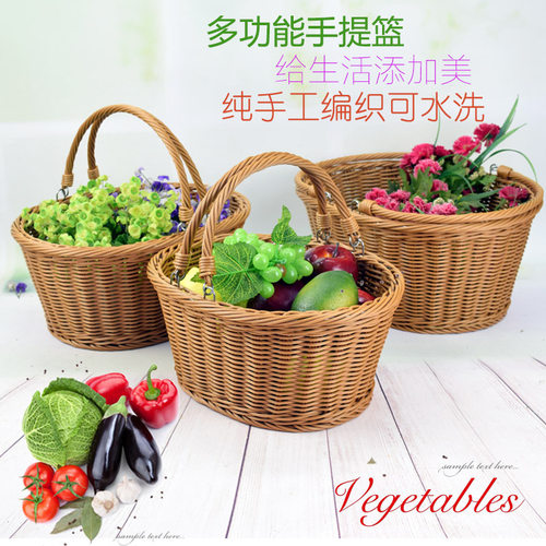 仿藤编竹篮手提购物篮