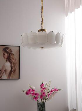 美简约厅卧室衣间现代法式客轻奢中古白色帽83535玻璃式吸顶灯