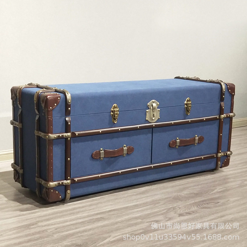 美式复古工业风帆布藤条储物柜