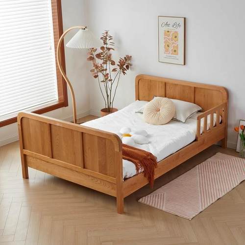 儿小童床实木樱桃1.木2米单人床简约日黑胡桃木式拼接宝宝如图床