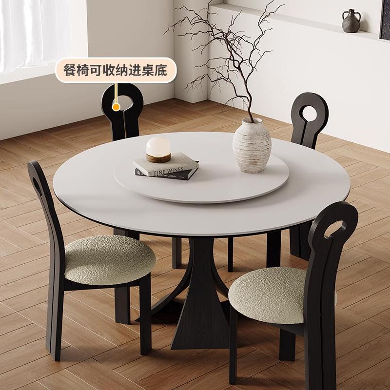 法式实岩形板圆餐桌三叶草餐椅现组合代简约家用小木户型纯白餐厅