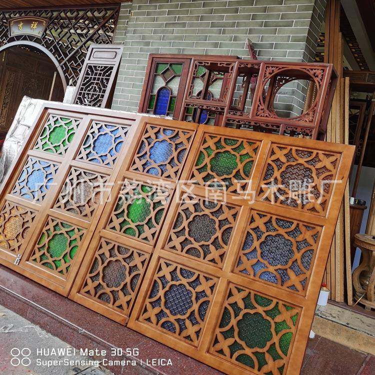西关满实木门满洲窗屏风中仿古满洲窗窗花格窗海式棠洲窗彩色琉璃