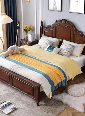 全木床美大雕花VFG双人床1.8米实式简约卧室婚床硬靠橡木储物家用