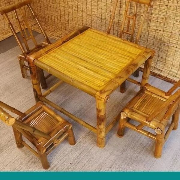 户外围炉煮茶竹桌椅组合