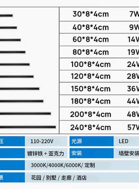 户外防l水ed长条壁灯发光一字条灯别墅外庭院室墙壁YG-BD240现代