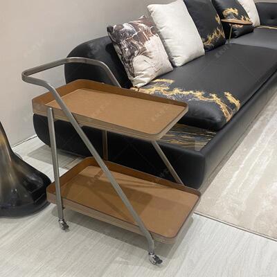 式极简07086可以移动边几中古风约轻奢小推发简车马鞍意皮沙边桌