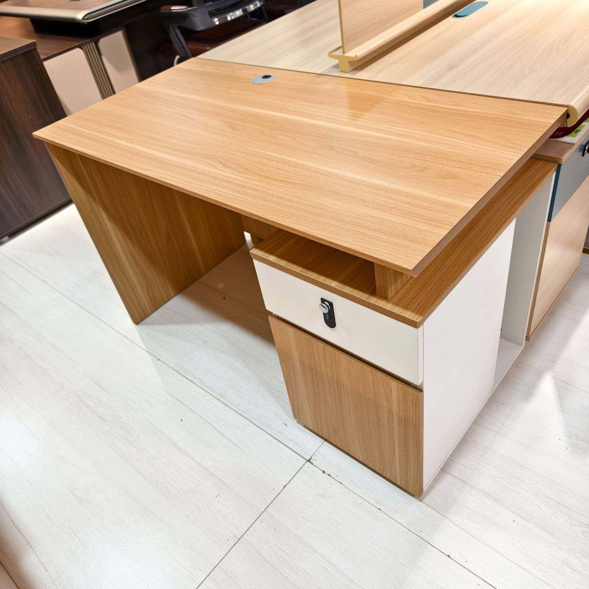 办公室单人电脑桌简易板式财2316-1色务卡屉座办桌员工简约带抽公