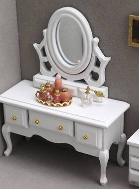 1:12娃娃屋dollhouse迷你家具模型摆件白色卧室微场景床梳妆台柜