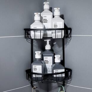 跨境浴室三角架不锈钢卫生间三脚架打孔黑色转角架收纳置物架墙角