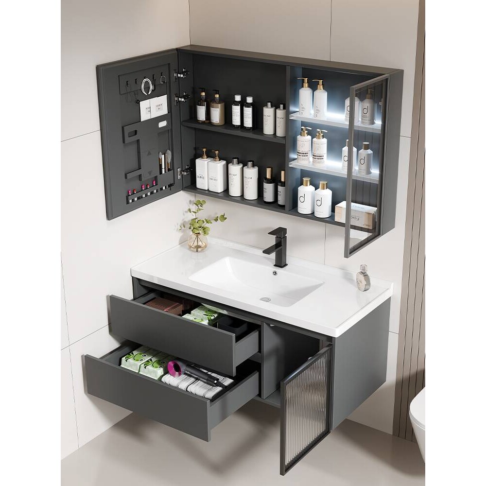 新款加厚蜂窝铝合金浴室柜组合一体陶瓷盆卫生间洗漱台洗脸盆抽屉