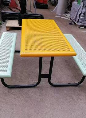 公园户外椅木组靠背椅桌庭院休23558闲铁艺棋盘桌六边形彩色塑长