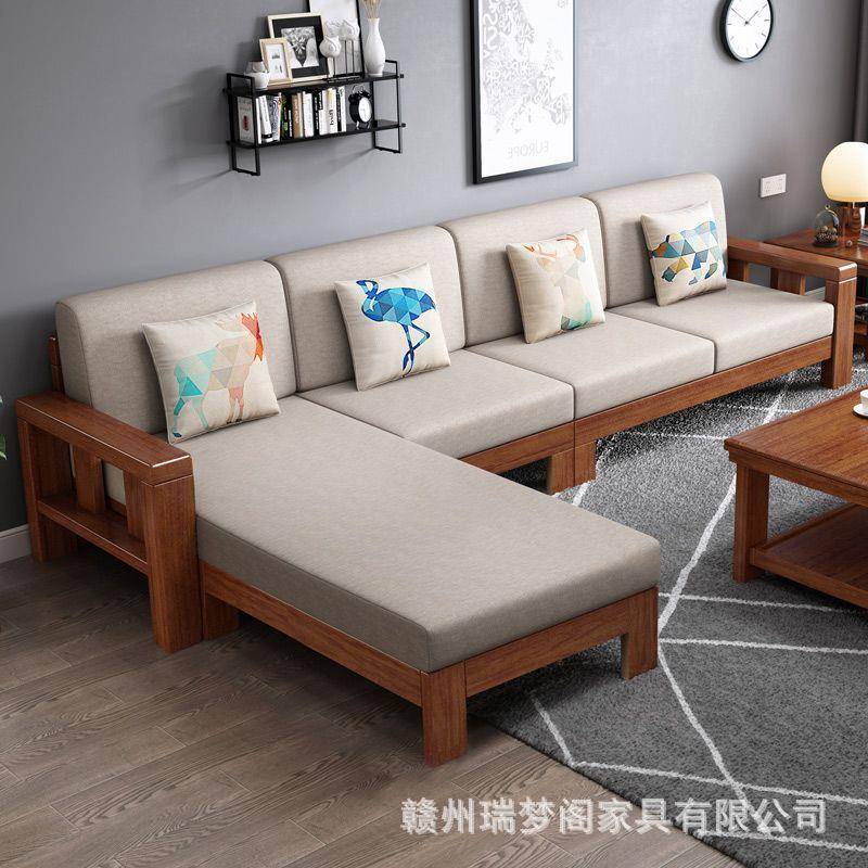 布实木沙组合发现代中式家402用客厅储物沙发小户大型贵妃转角艺