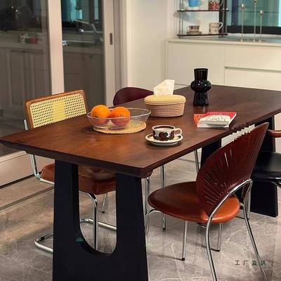 实木木餐胡桃厅大长书桌桌TPL工作台大客板餐书桌一体会议桌办公