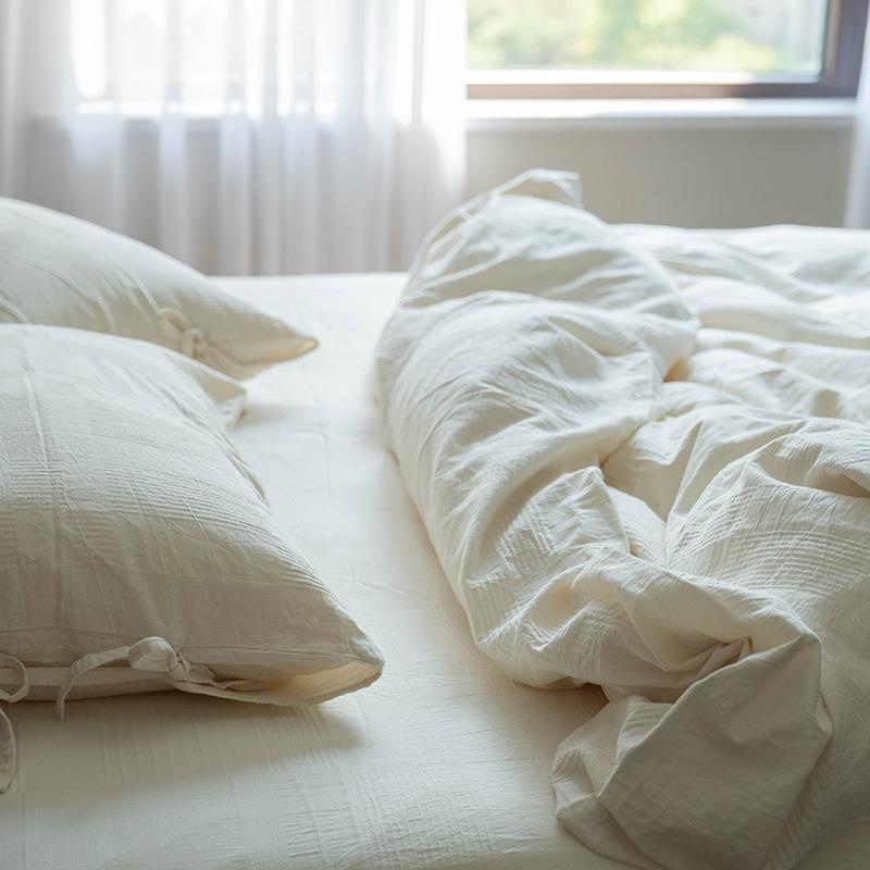 A类日式床上四件套6ECM0裸s全棉棉白色纯被套民宿睡酒床单四店件