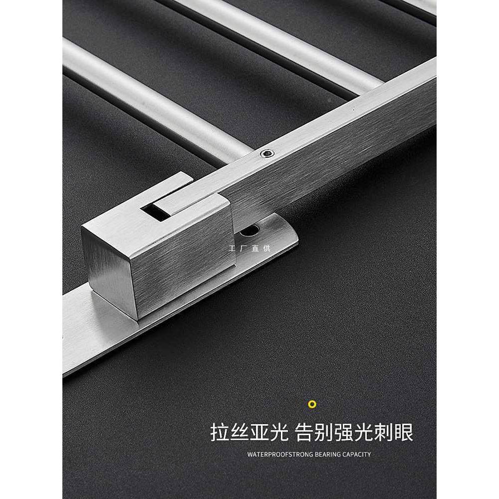 不锈挂钢毛巾架免打孔浴室浴巾置卫间物架79生单层折叠毛巾架浴