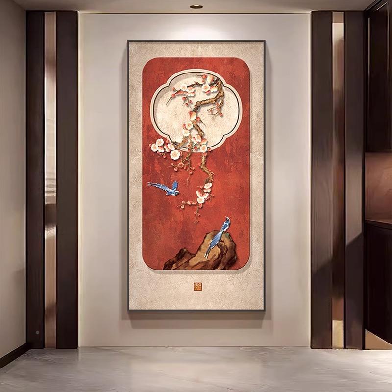 812喜气盈门玄关装饰画色新中式入户正好门挂画对红寓意走廊过道