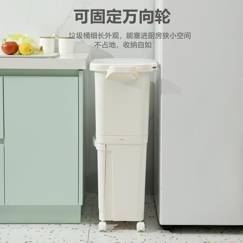 42L厨房垃桶圾桶BQT家用按式压带盖双层干湿日分离垃圾分类包邮