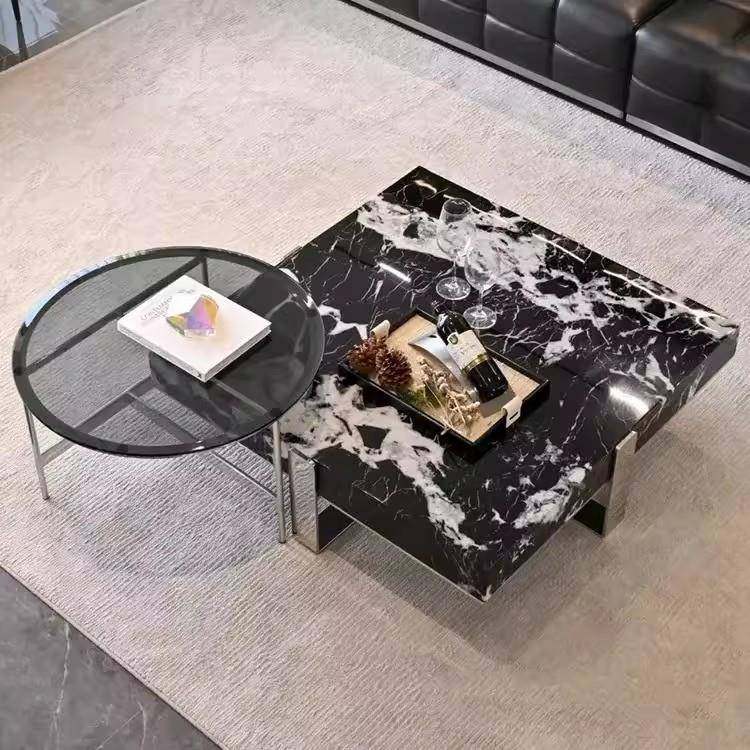 意极简黑大式理厅石正方形茶几客家用大zyx-183小户型设组计师款