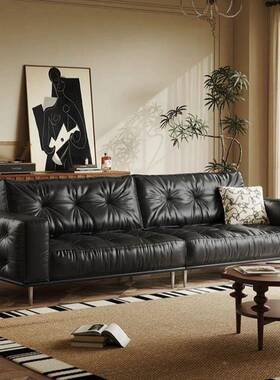 法式古皮奢质沙发中古风客厅小休户型极复简轻意OYV式直排闲高档