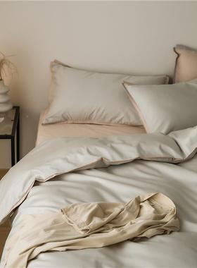 纯色100734件支床四套全棉纯长绒上棉四季简约棉轻奢被套床单笠