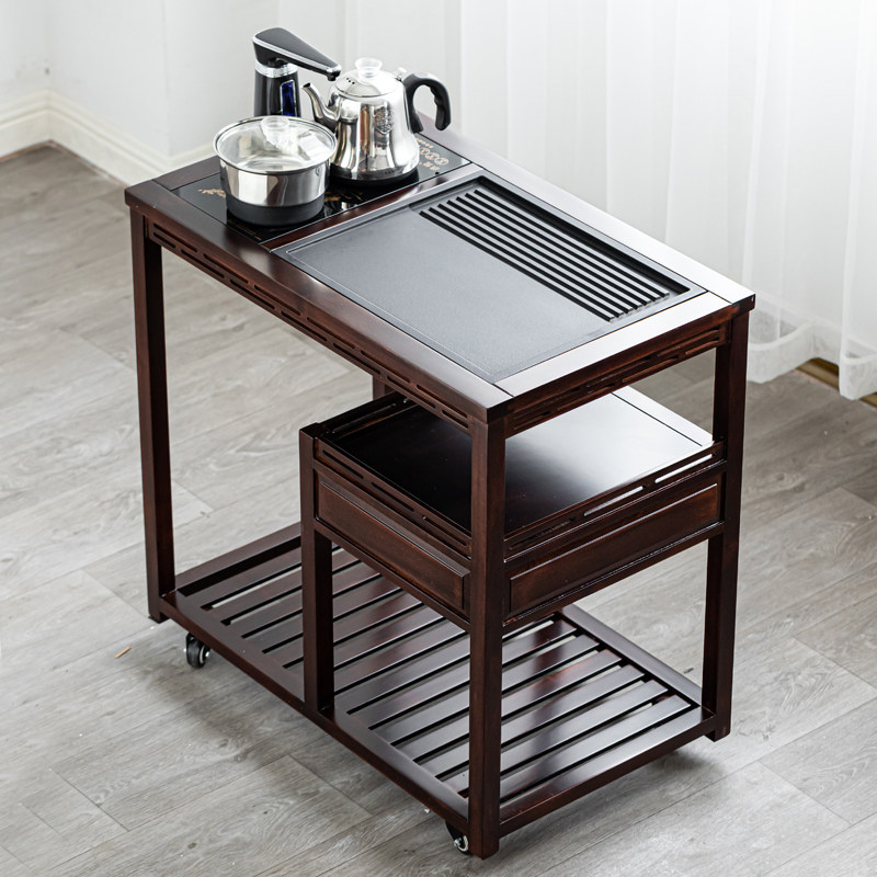 实木茶车乌金石可移动带轮茶台茶水柜功夫茶桌边柜中式家具