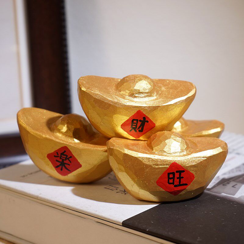 福气金元宝手工木雕小摆件可爱卡通创意招财办公室桌面装饰品好物
