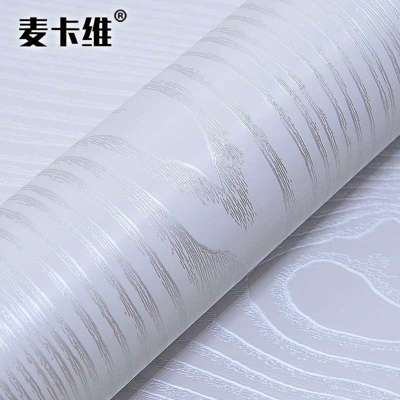 3D立体银丝白色仿木纹翻新衣柜子木门旧家具贴纸自粘墙纸壁纸贴皮