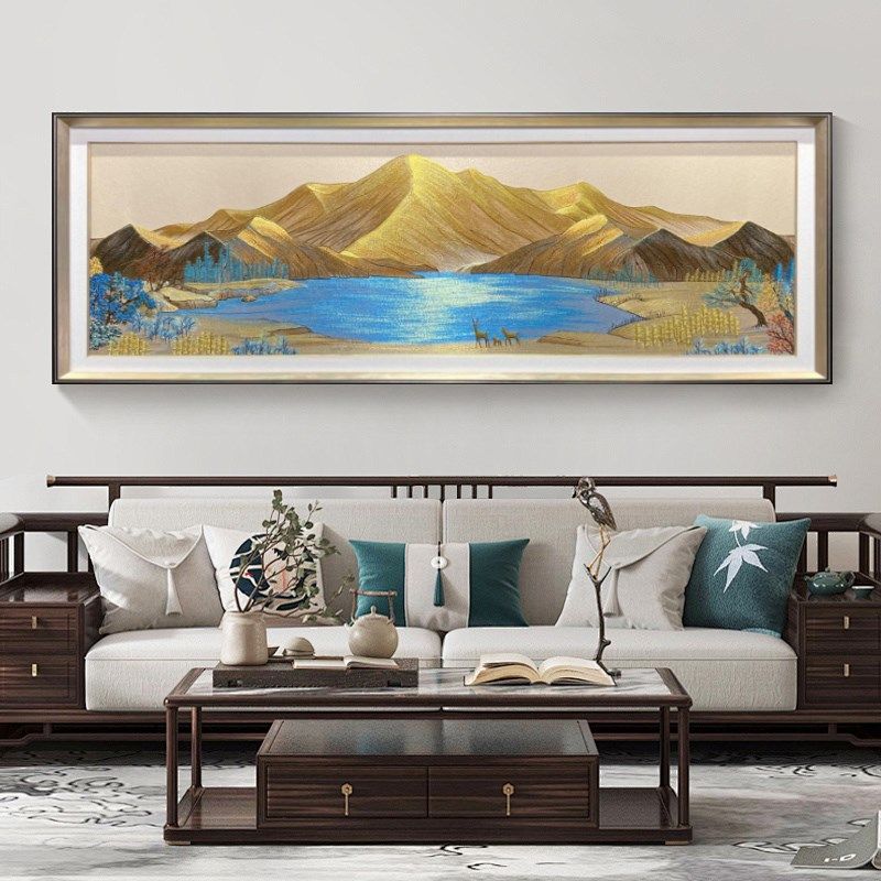 苏绣织锦日照金山客厅画沙发背景墙装饰画刺绣山水风景挂画壁画