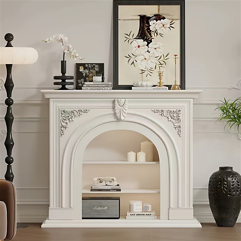 法式奶油风壁炉家用边柜商用入户玄关柜实木欧式拱形壁炉装饰柜