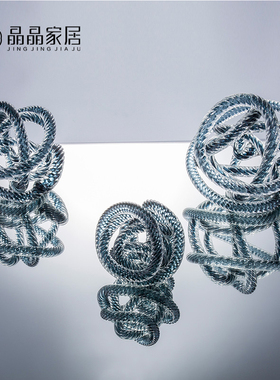 晶晶家居玻璃麻绳麻团毛楞摆件艺术抽象客厅书桌酒柜办公室装饰品