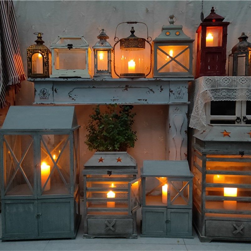 法式做旧风格装饰家居花园民宿软装复古仿古做旧工艺品风灯马灯