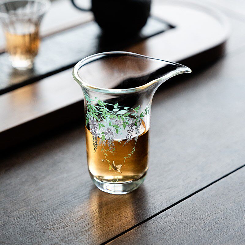 观策器隐紫藤花高硼硅玻璃公道杯家用分茶器透明防烫耐热茶海配件