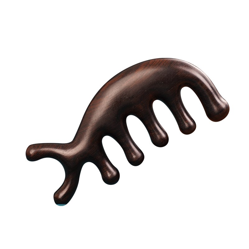 天然紫光檀头皮按摩梳头部疏通经络梳子女黑檀木五齿刮痧筋络头疗