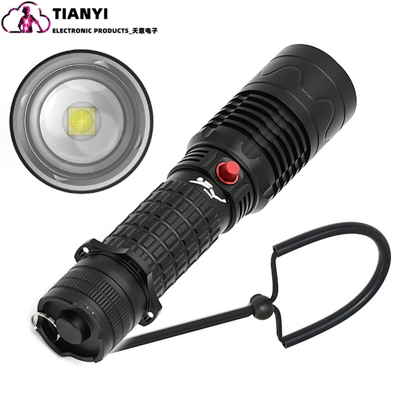 P70变焦潜水手电多功能伸缩调焦远近光可调水下专业防水LED铝合金