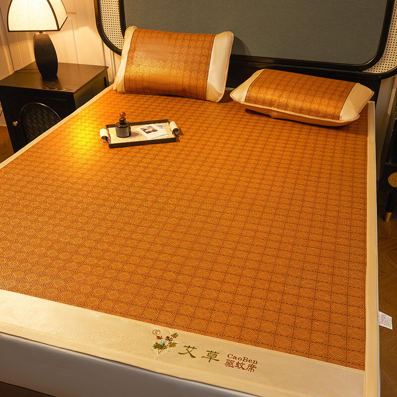 天然藤席艾草凉席夏天单人学生宿舍夏季冰丝炕席草席正反两用驱蚊