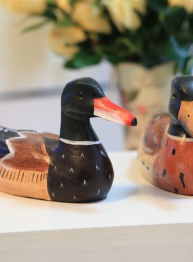 复古手绘桃木雕刻鸳鸯鸭子家居餐厅店铺夫妻婚房卧室装饰摆件