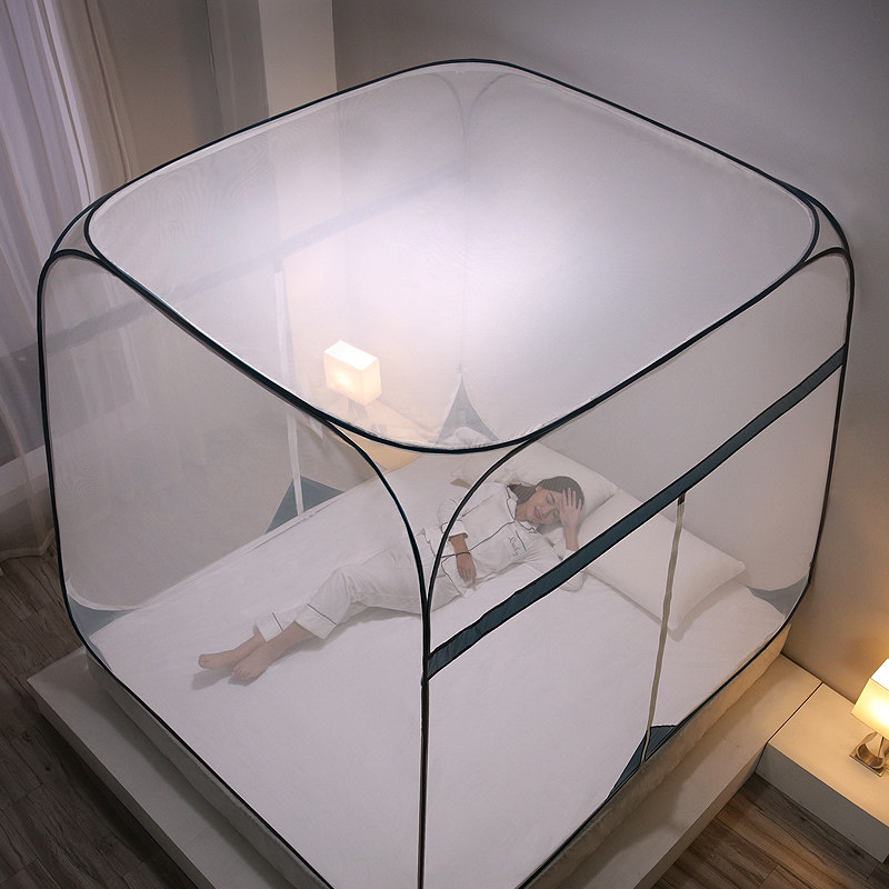 蒙古包蚊帐免安装三开门折叠双人无底儿童防摔拉链家用1.8m米通用