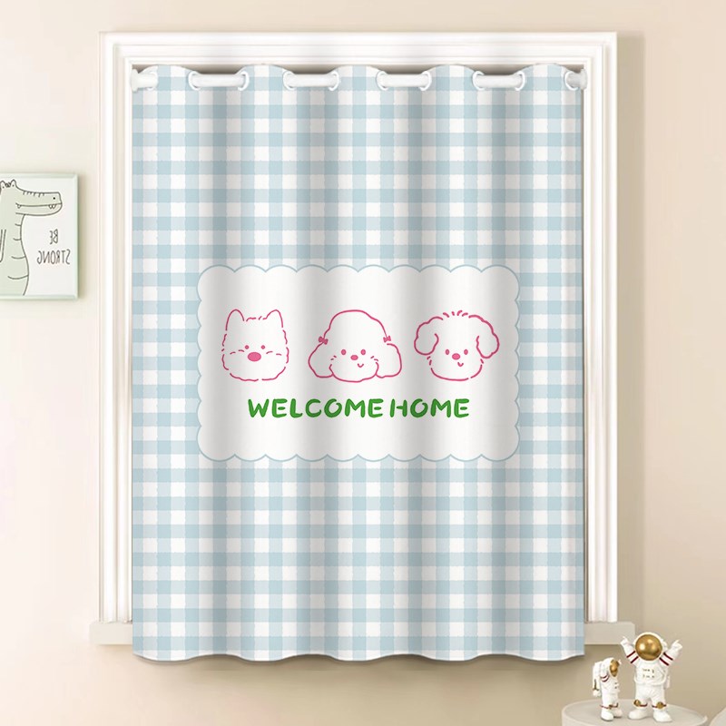 窗帘免打孔安装伸缩杆儿童房短款全遮光飘窗卧室卫生间防水小窗帘